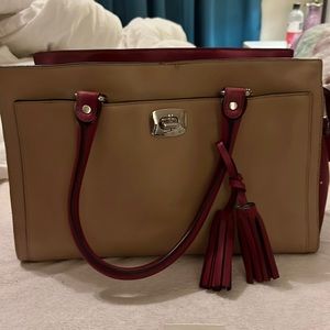 Coach Handbag (Colorblock~Tan and Maroon)